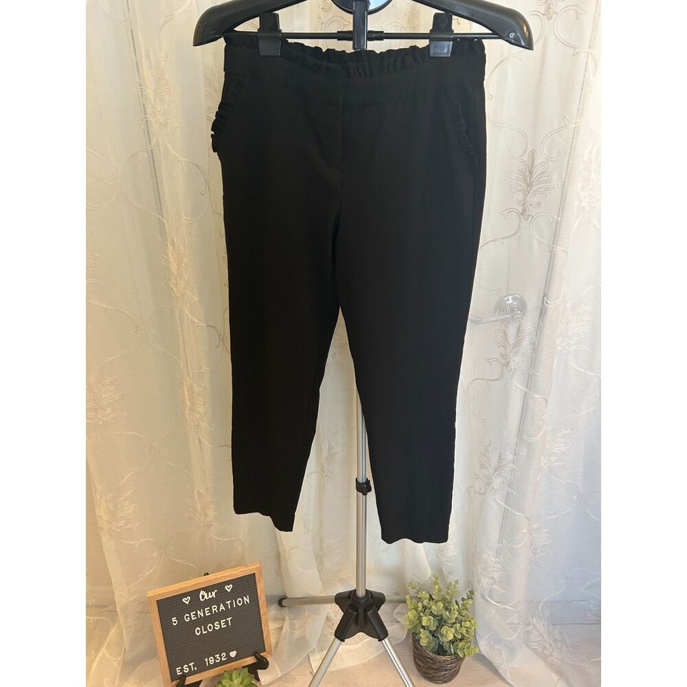 Black Takara Brand Slacks with Ruffles at the Waistband and Front Pockets